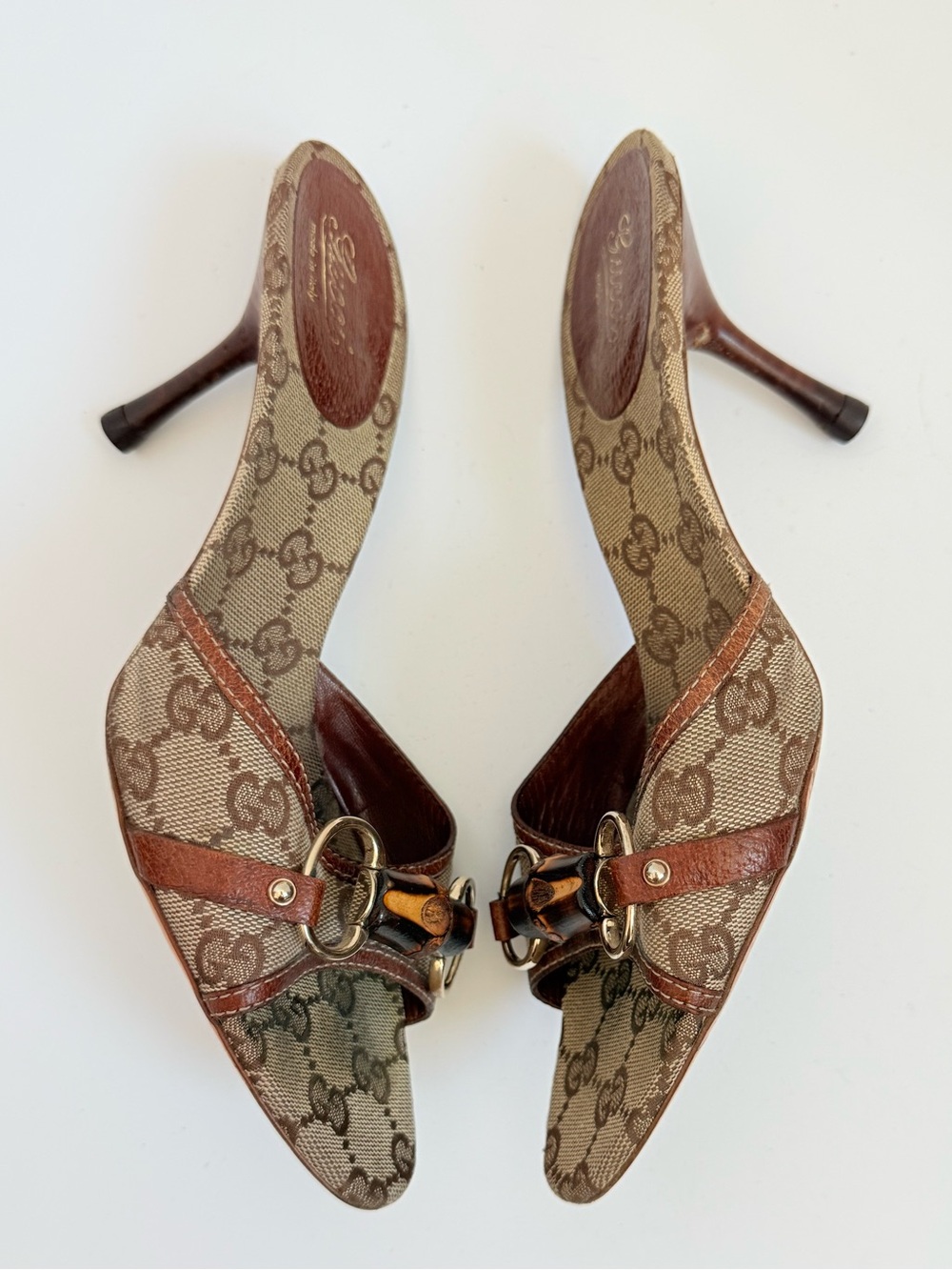 Gucci Tom Ford Era GG Canvas Bamboo Horsebit Mule Heels Archival Y2K Monogram 9 - Picture 4 of 9